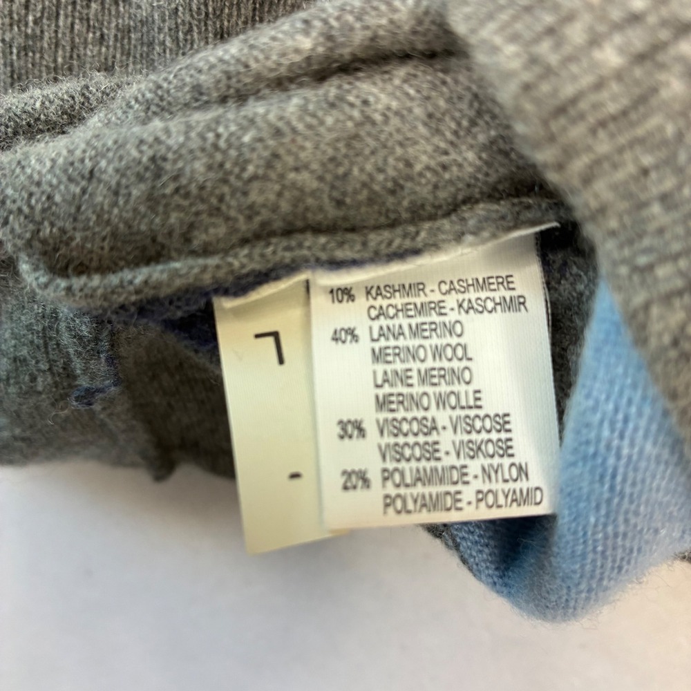 Simone Quarter Zip Sweater Mens L Grey Argyle Merino Cashmere Made in Italy - Picture 6 of 9